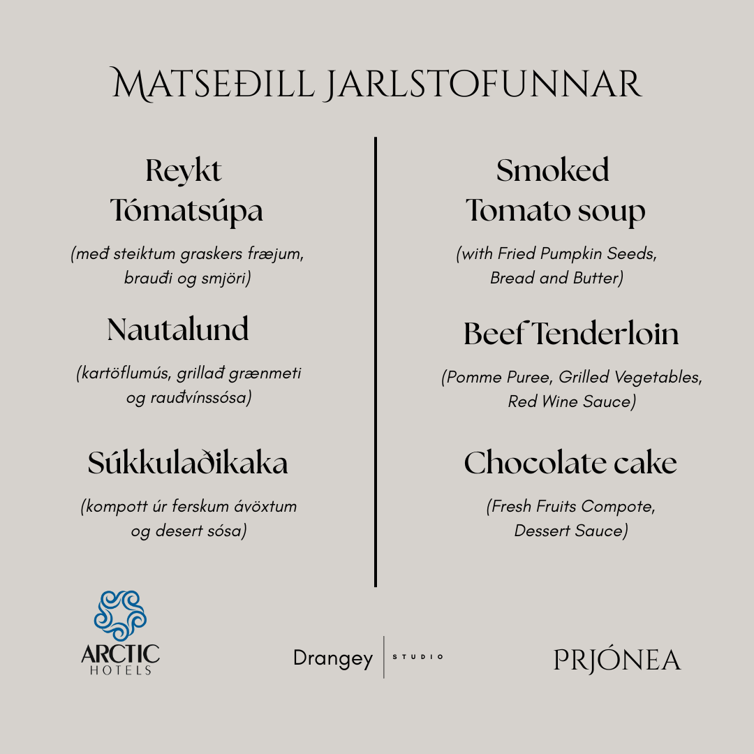 Kvöldverður á Jarlstofunni laugardaginn 11. október kl.19