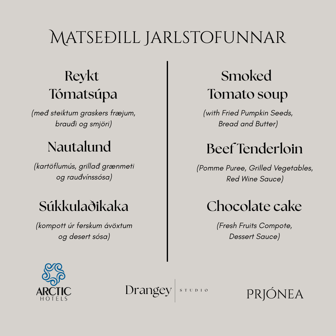 Kvöldverður á Jarlstofunni laugardaginn 11. október kl.19